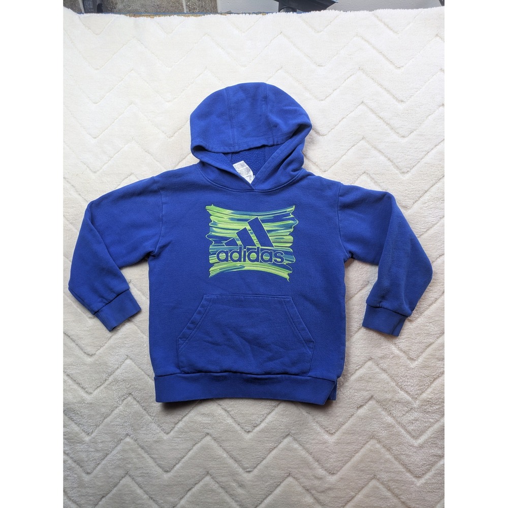 Adidas Boys Royal Blue Graphic Logo Fleece Hoodie Sweatshirt Size XS 7
